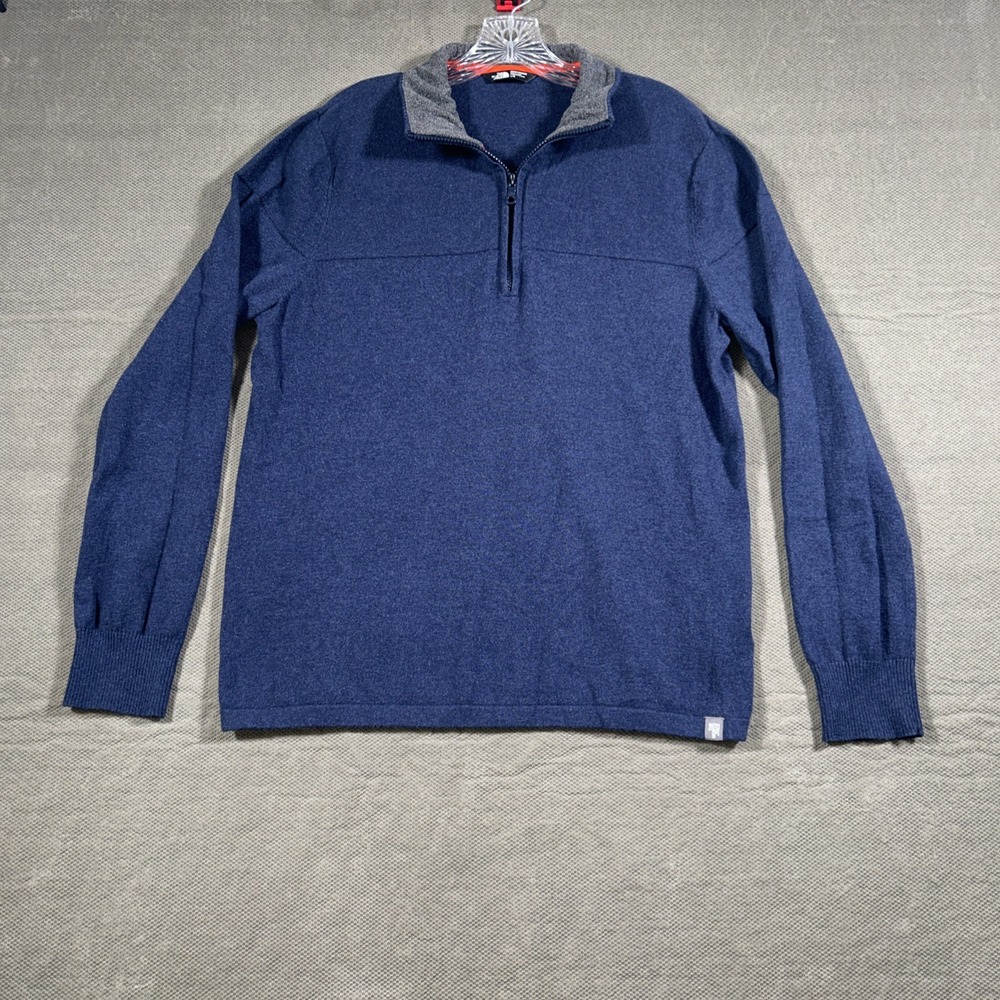 The North Face Mt Tam 1/4 Zip Sweater Navy Blue Wool Cotton Mens Large Pullover - Picture 1 of 13